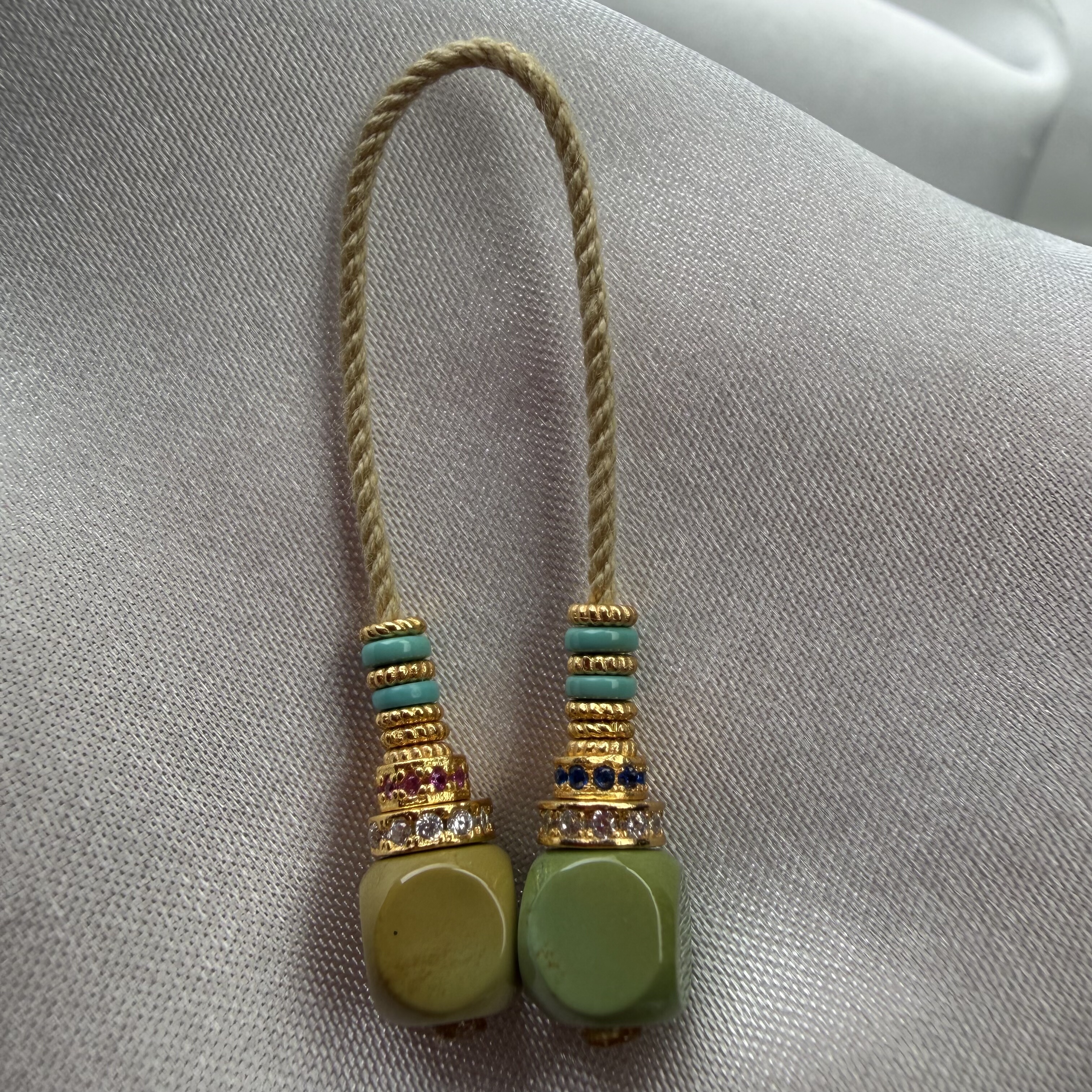 绿松石六方弟子珠对面6.4mm对楞8原矿苹果绿对珠925银镀金隔片