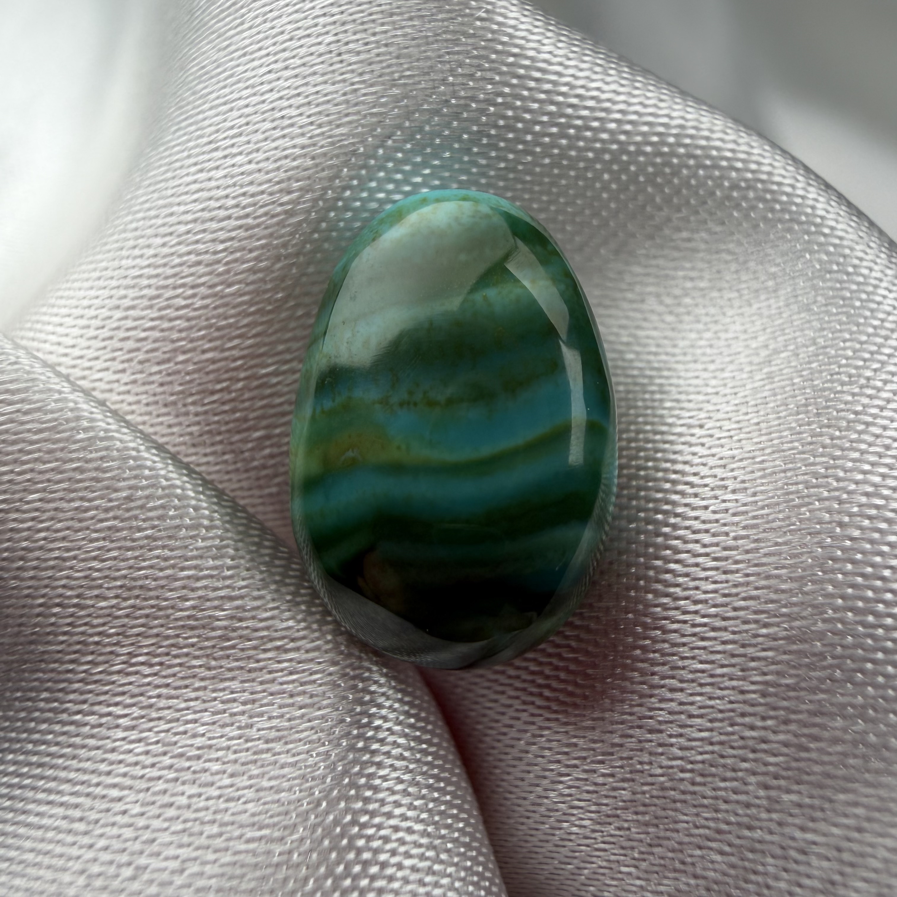 绿松石水波纹糖豆8.5mm厚7mm长12.7mm湖北原矿瓷釉级特色随形