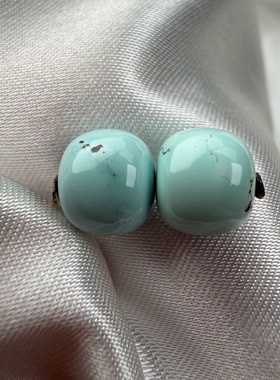 绿松石对珠8mm湖北原矿瓷釉级水草纹腰珠配饰