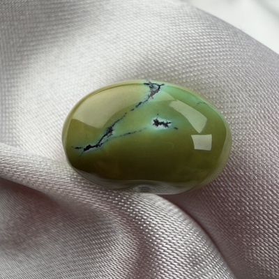 绿松石俏色双色糖豆9.4mm厚8.5长13.7mm原矿瓷釉级水草纹随形配饰