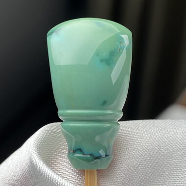 绿松石三通对孔12.7mm湖北天然原矿瓷釉级油绿水草纹佛头108配饰