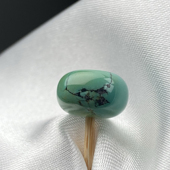 湖北天然原矿瓷釉级绿松石双色水草纹墩子直径10.8mm高7.2mm配饰