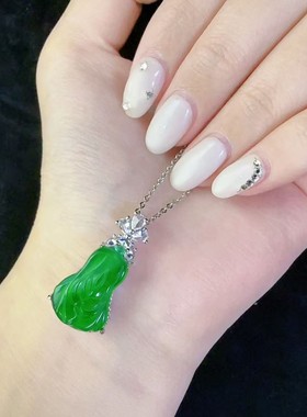 天然冰种阳绿白菜吊坠天然A货帝王绿百财满绿项链男女款