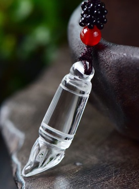 天然白水晶文昌笔吊坠益智中考考研毛笔挂件钥匙扣学生礼物男女