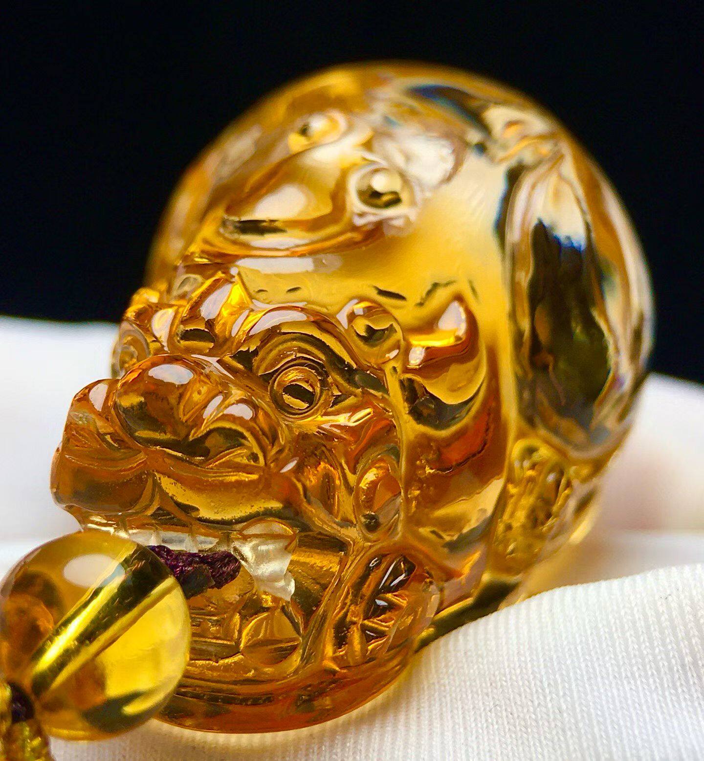 收藏级天然巴西黄水晶貔貅吊坠金红料男士女项链皮休天然水晶挂坠