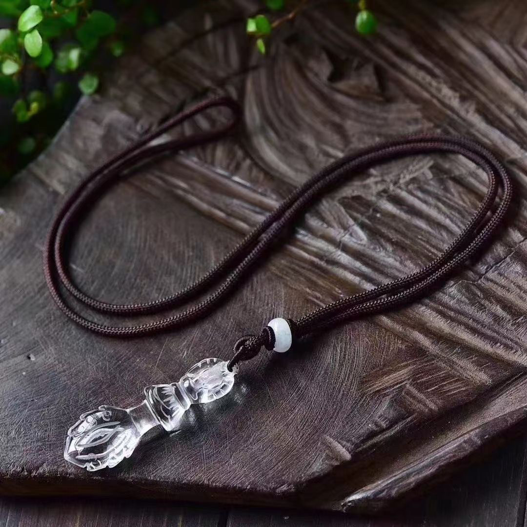 天然白水晶文殊智慧剑吊坠十字金刚杵降魔杵法器项链男女挂件情侣