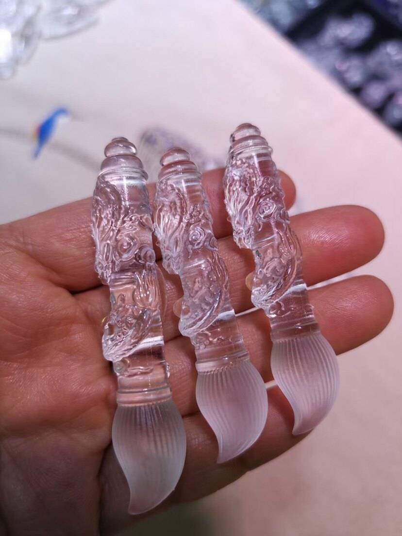 天然白水晶状元文昌笔精雕龙吊坠学生考试挂件益智吊坠项链