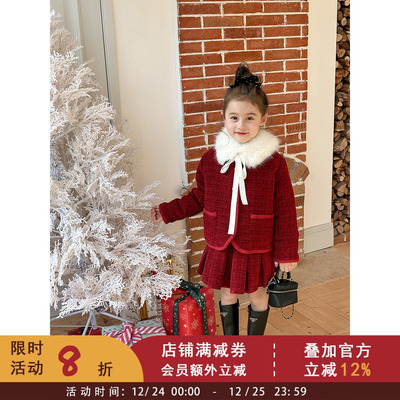 【高定羊毛面料~】新国标小香风女童90白鸭绒羽绒服 儿童加绒裙子