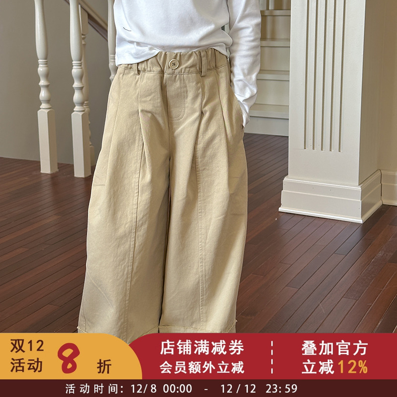 儿童洋气直筒裤2025春秋新款男童女童韩版纯色拼接休闲裤宝宝裤子