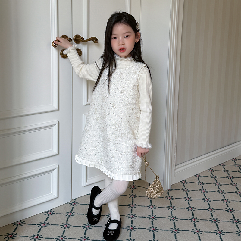 双12【上新6折】女童冬季韩版洋气亮片背心裙时髦保暖厚实裙子