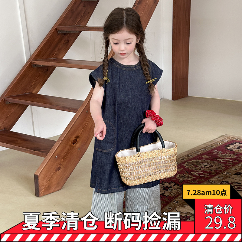 清仓儿童韩版时髦防褪色牛仔裙夏季新款连衣裙中大女童长款裙子