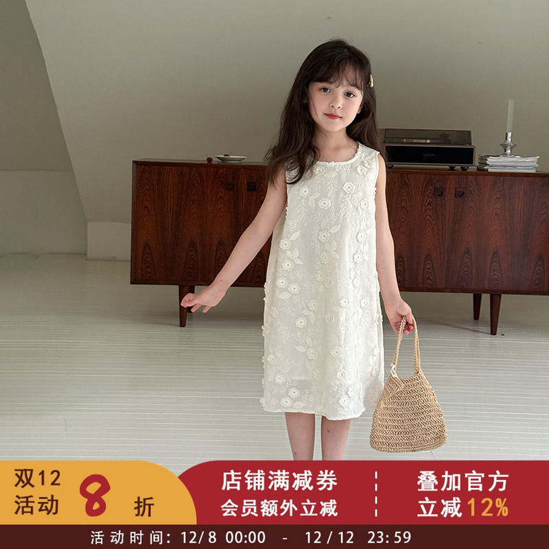 依依妈女童洋气公主连衣裙夏季儿童设计感精致立体奶油花朵背心裙