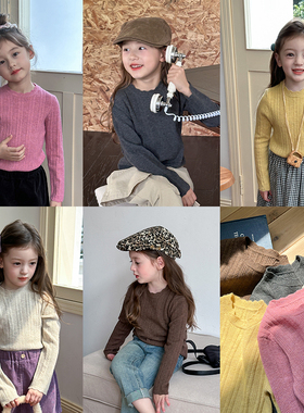 儿童修身针织打底衫宝宝纯棉柔软毛衣女童秋冬甜美花边领套头上衣