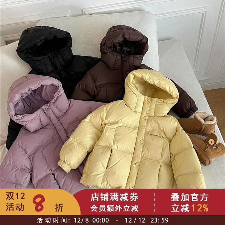 女童90白鸭绒外套女孩冬季羽绒服2024新款儿童加厚保暖连帽面包服