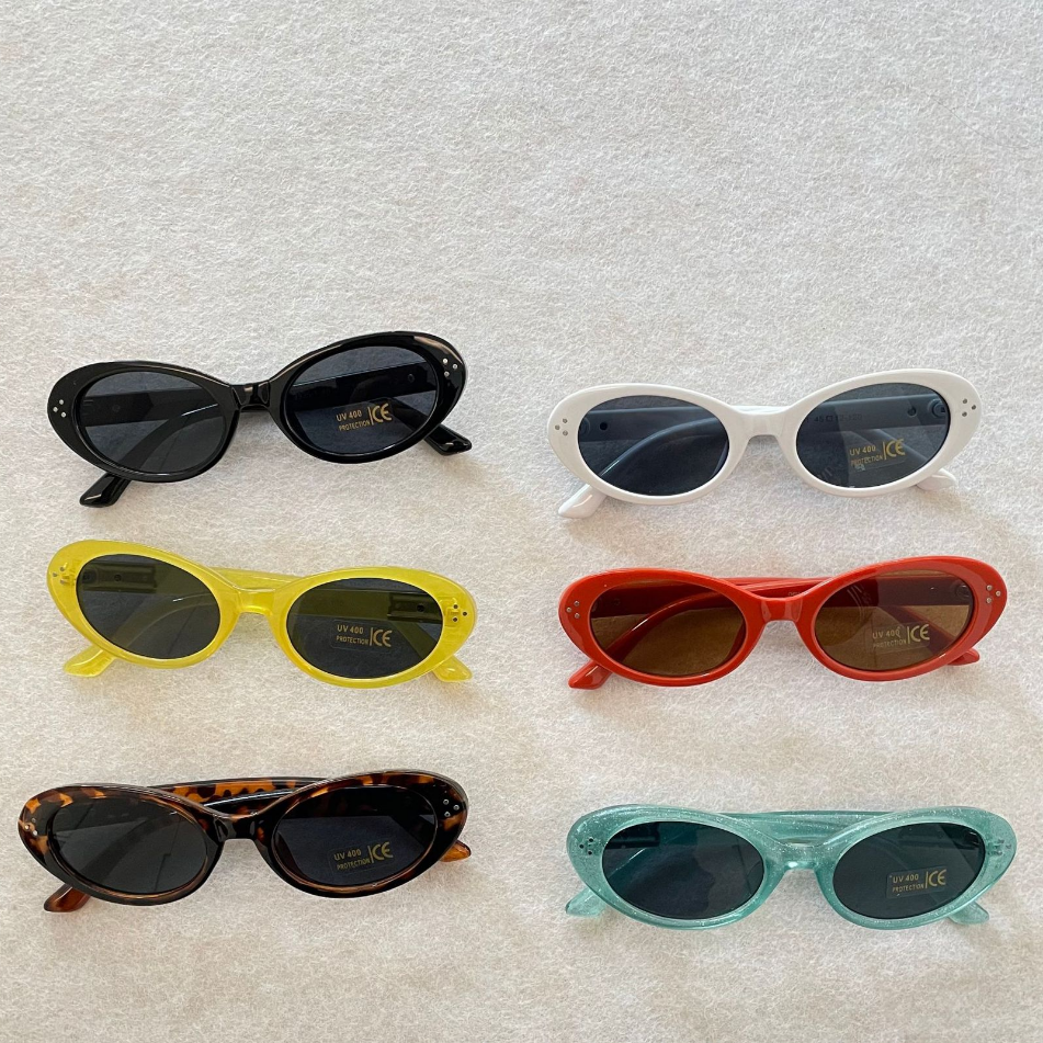 女童小框椭圆嘻哈镜儿童复古猫眼墨镜宝宝时髦凹凸亮色太阳镜眼镜