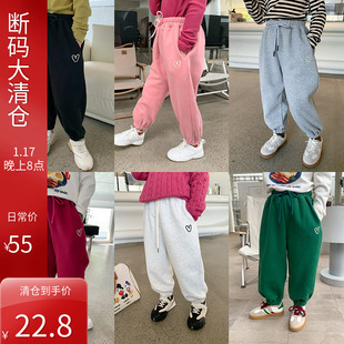 冬束脚裤 依依妈儿童刺绣爱心休闲裤 韩版 女童宝宝加绒卫裤 子 运动裤
