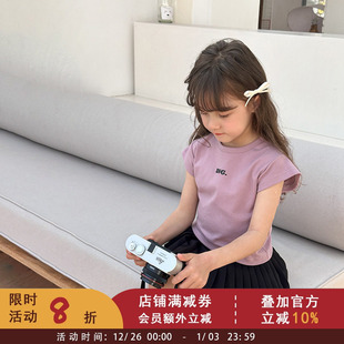 小飞袖 打底衫 字母背心2025夏季 女童宝宝辣妹风短袖 T恤 款 儿童韩版