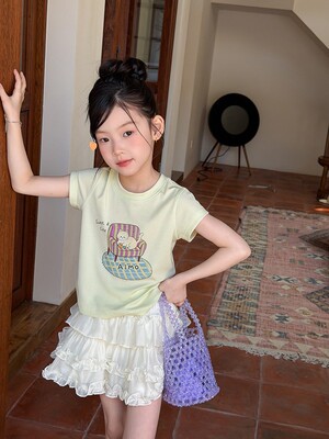 儿童夏季莱赛尔氨纶冰感甜辣风修身短款T恤女童卡通印花短袖上衣 — 3
