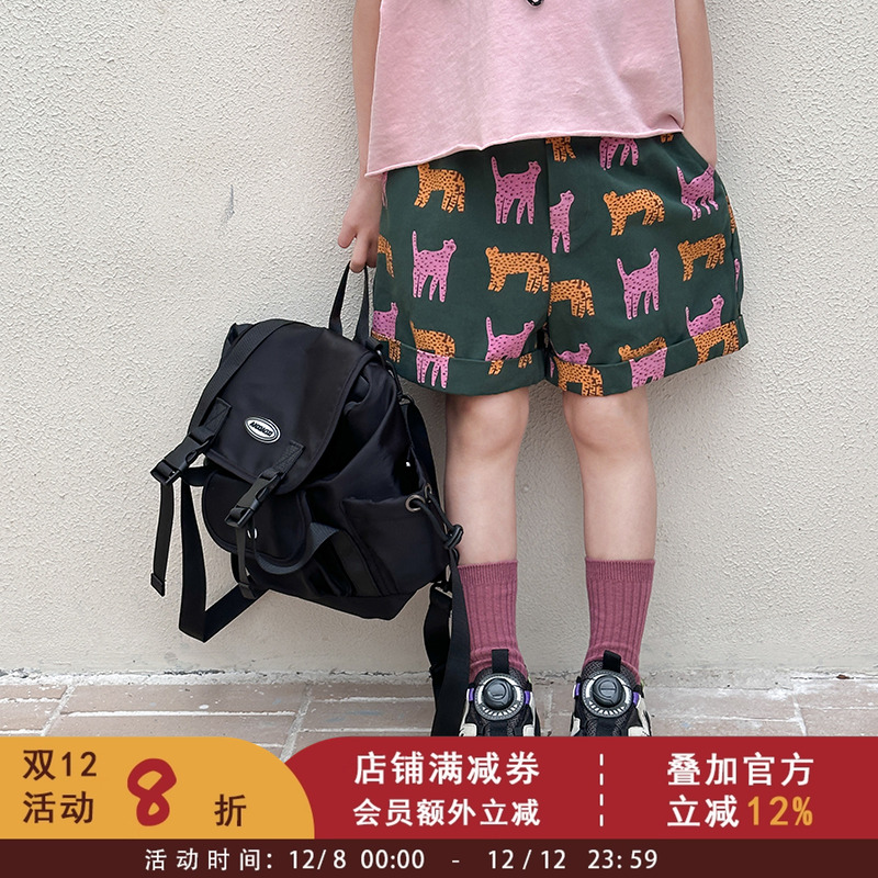 2025夏季新款童裤儿童潮范休闲宽松百搭裤子女童满印卷边休闲短裤