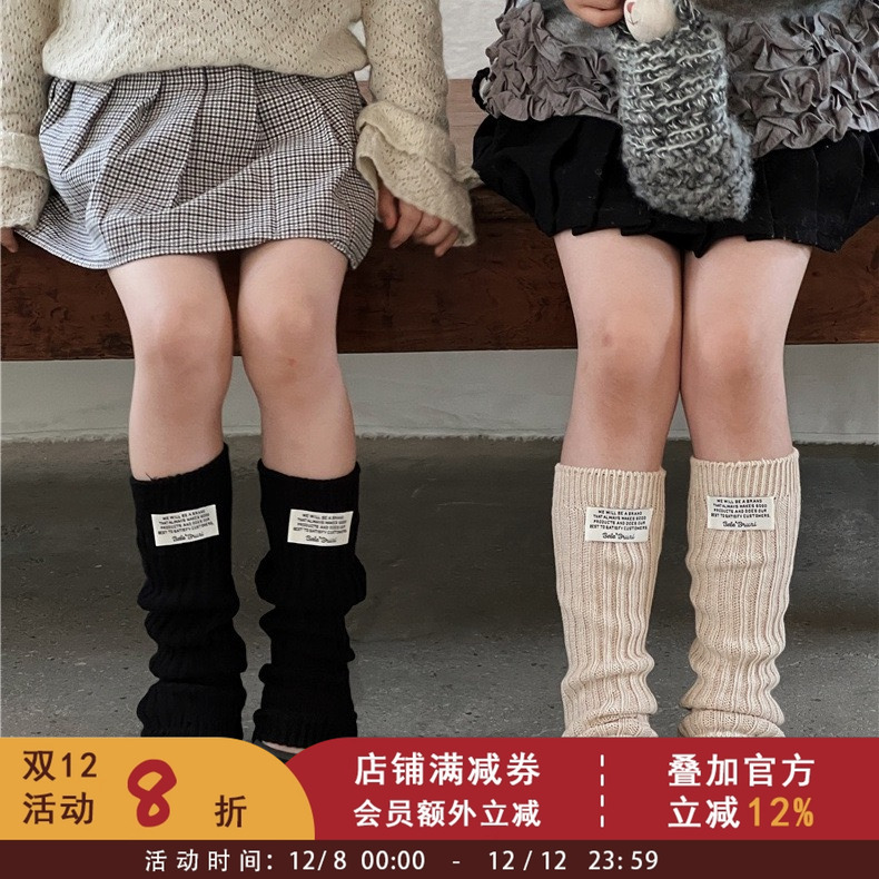 依依妈女童宝宝复古贴布标韩范小腿护套公主风堆堆袜儿童洋气袜套