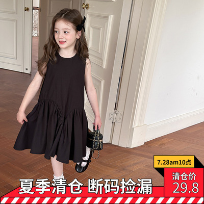 清仓夏季儿童时髦设计感花苞蓬蓬大裙摆背心裙女童度假风连衣裙
