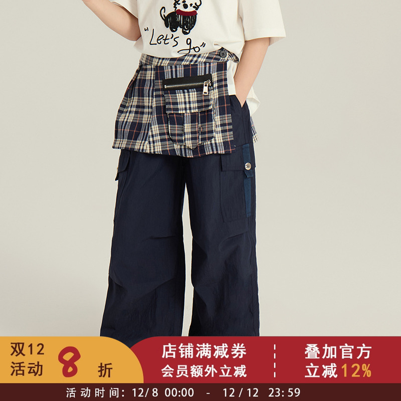依依妈女童口袋阔腿裤宽松运动裤夏装新款儿童韩版时髦休闲工装裤