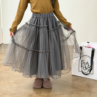 依依妈女童宝宝中长款仙气网纱裙儿童韩版甜美层次感蓬蓬半身裙冬