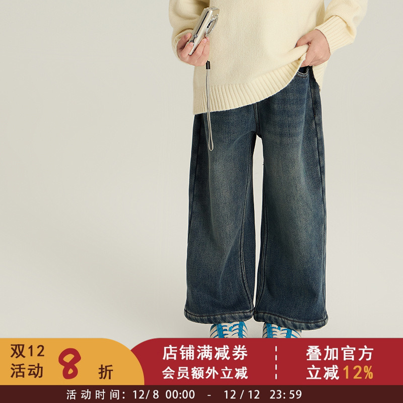 女童韩版加绒牛仔裤儿童冬季一体绒长裤子宝宝加厚百搭洋气直筒裤