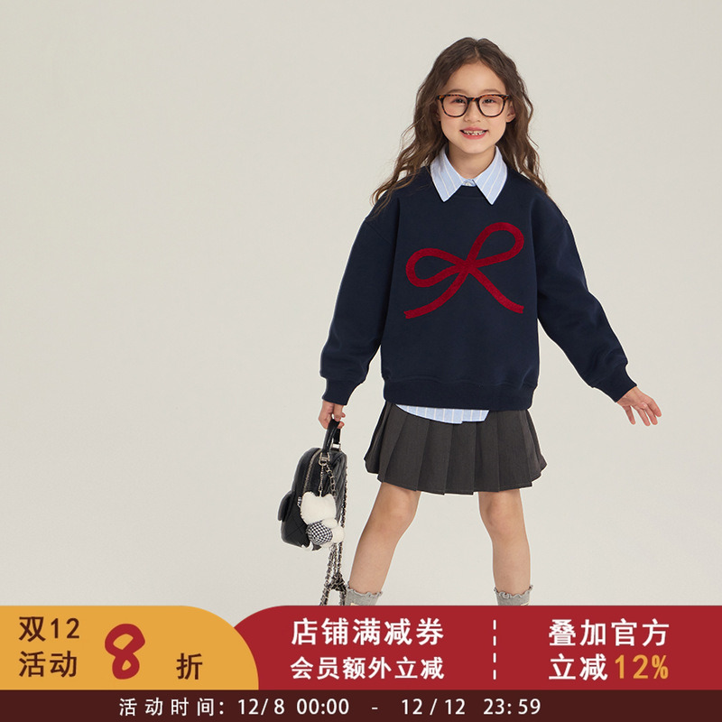 女童韩版甜美蝴蝶结卫衣中大童秋装新款衣服儿童宽松休闲圆领上衣
