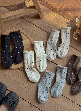 儿童秋冬款柔软透气精梳棉波点袜宝宝短袜女童甜美可爱公主风袜子