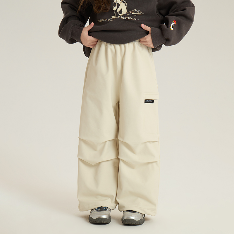 依依妈女童韩版加绒贴标工装裤中大儿童裤子冬装休闲加厚阔腿裤潮