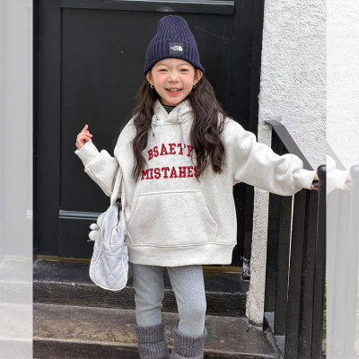 依依妈儿童冬装加厚保暖奥粒绒连帽卫衣中大女童韩版加绒连帽上衣
