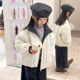 女童冬装韩版洋气夹棉加厚保暖棉服儿童防风立领外套双线绗面棉袄