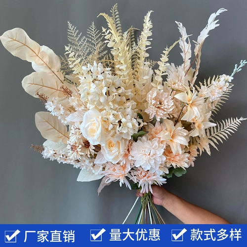 Свадебные искусственные цветы цвета шампанского, свадебная дорога, ведущая цветочная композиция, банкетный зал, потолок, цветочный макет сцены, реквизит для фотосъемки