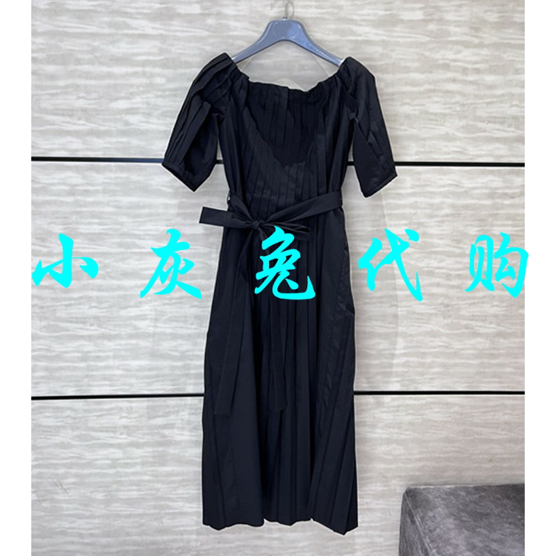 小灰兔正品代购2023夏一字肩压褶短袖连衣裙5500473-1121211-
