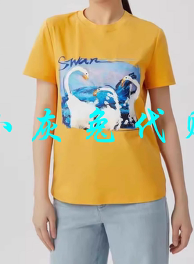 小灰兔正品2025夏新款天鹅印花圆领短袖T恤 5300825-11209AS