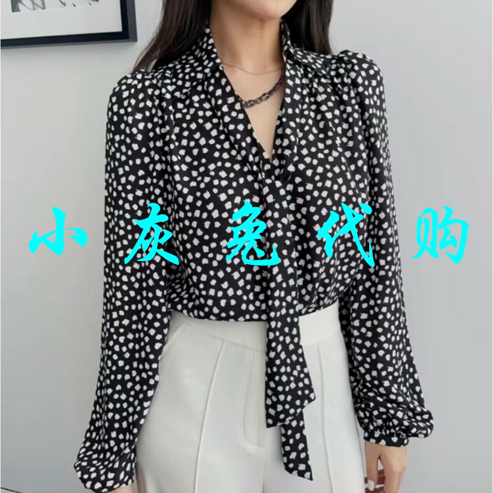 小灰兔代购2026春链条V领飘带灯笼袖长袖衬衫5300968-153771-001