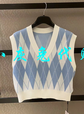 小灰兔正品代购新款V领格子针织背心 1399455-1T17372-035