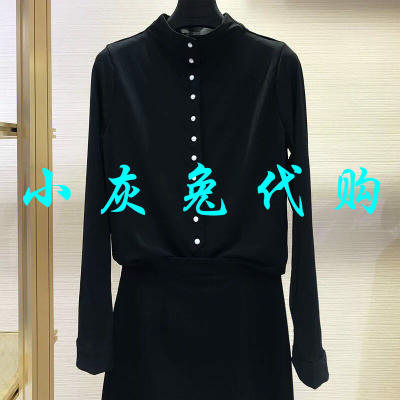 小灰兔正品2025秋立领羊毛珍珠款百搭衬衫1001-300596-2050511