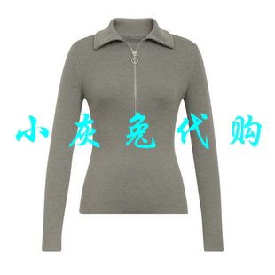 小灰兔代购2025秋新款拉链翻领纯色套头羊毛针织衫毛衣A300996