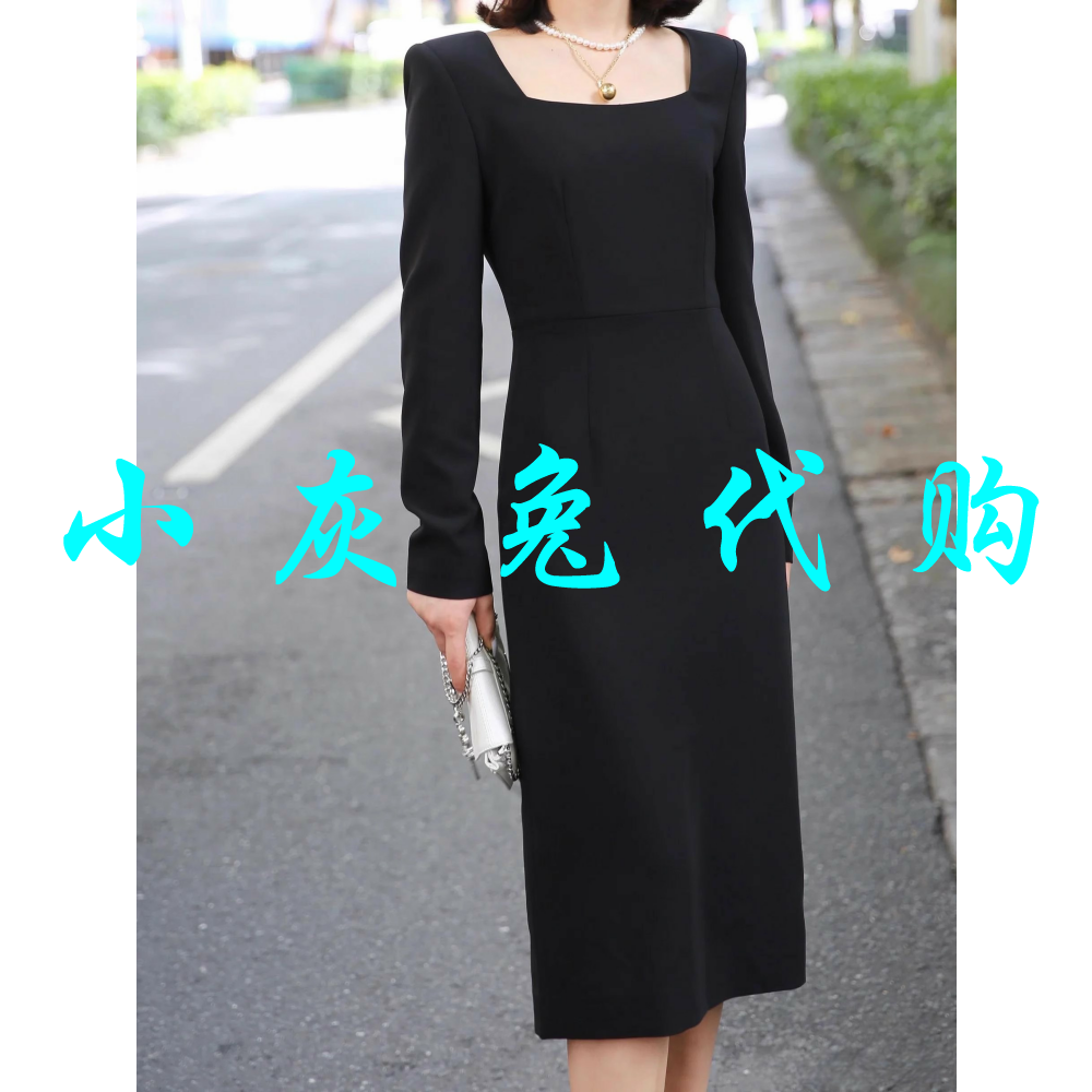 小灰兔代购方领后开叉长袖连衣裙5500506-249111-