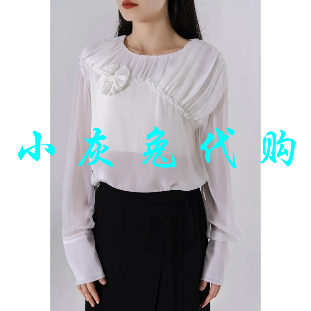 小灰兔代购圆领花朵白色衬衫上衣5300899-148761-