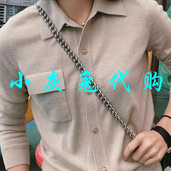 小灰兔代购2025秋新款polo领纯色口袋小香风羊绒针织开衫1499186