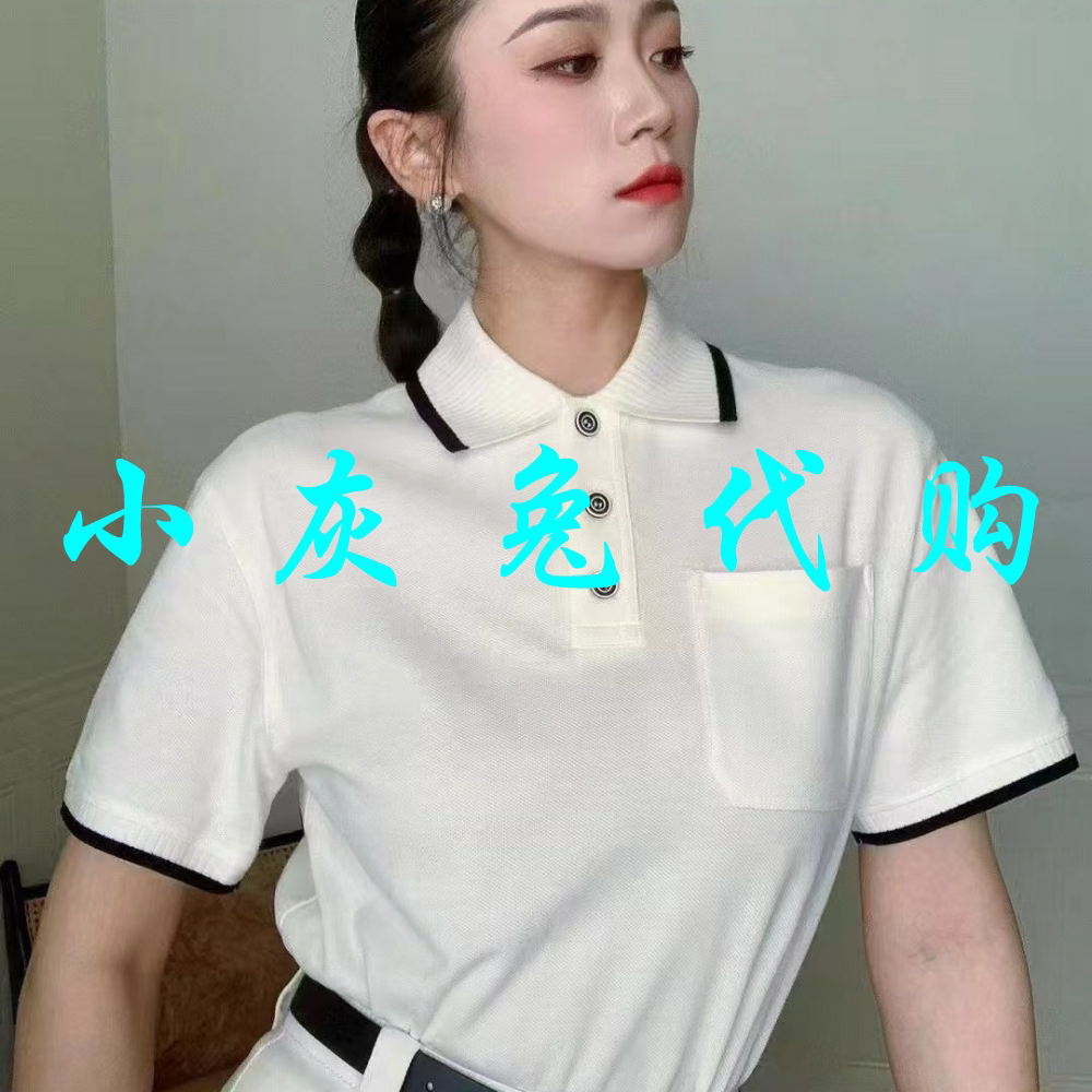 小灰兔2025夏新款白色Polo领针织短袖T恤女130038-420757