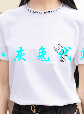 小灰兔代购2024夏新款字母领口袋绣花短袖T恤1300343-11193CS-