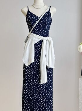2025春季甜美碎花吊带裙套装女气质收腰显瘦连衣裙提花开衫两件套