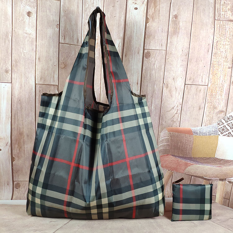 大容量格子购物袋可折叠手提袋便携旅行环保袋涤纶轻便