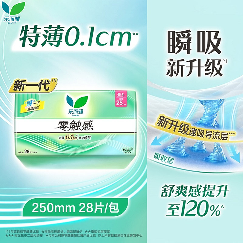 花王卫生巾乐而雅零触感日用250mm超薄透气姨妈女组合装官方正品