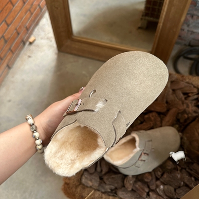 勃肯鞋厚底纯羊毛保暖包头拖