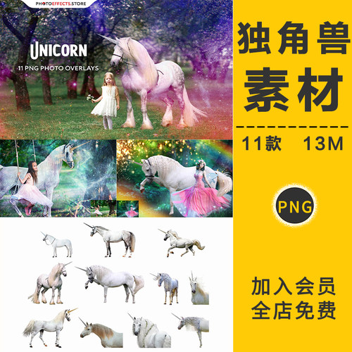 梦幻童话独角兽骏马斑马cosplay儿童摄影楼后期合成PNG免抠图素材